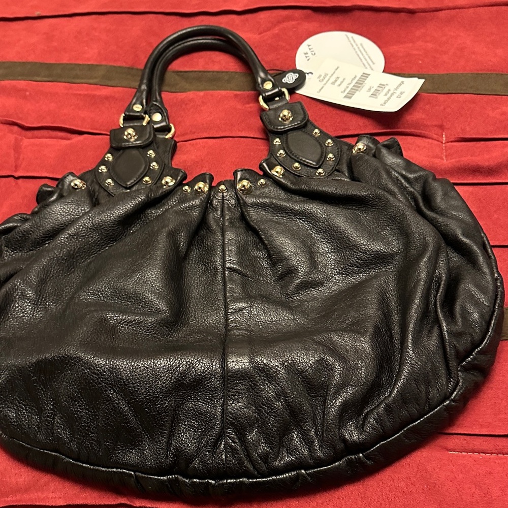 Gucci Black Leather Hobo with Gold Stud Accents
